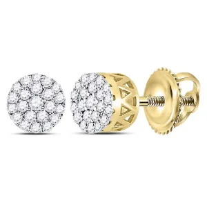 14K Yellow Gold Round Diamond Concentric Circle Cluster Earrings 1/4 Cttw