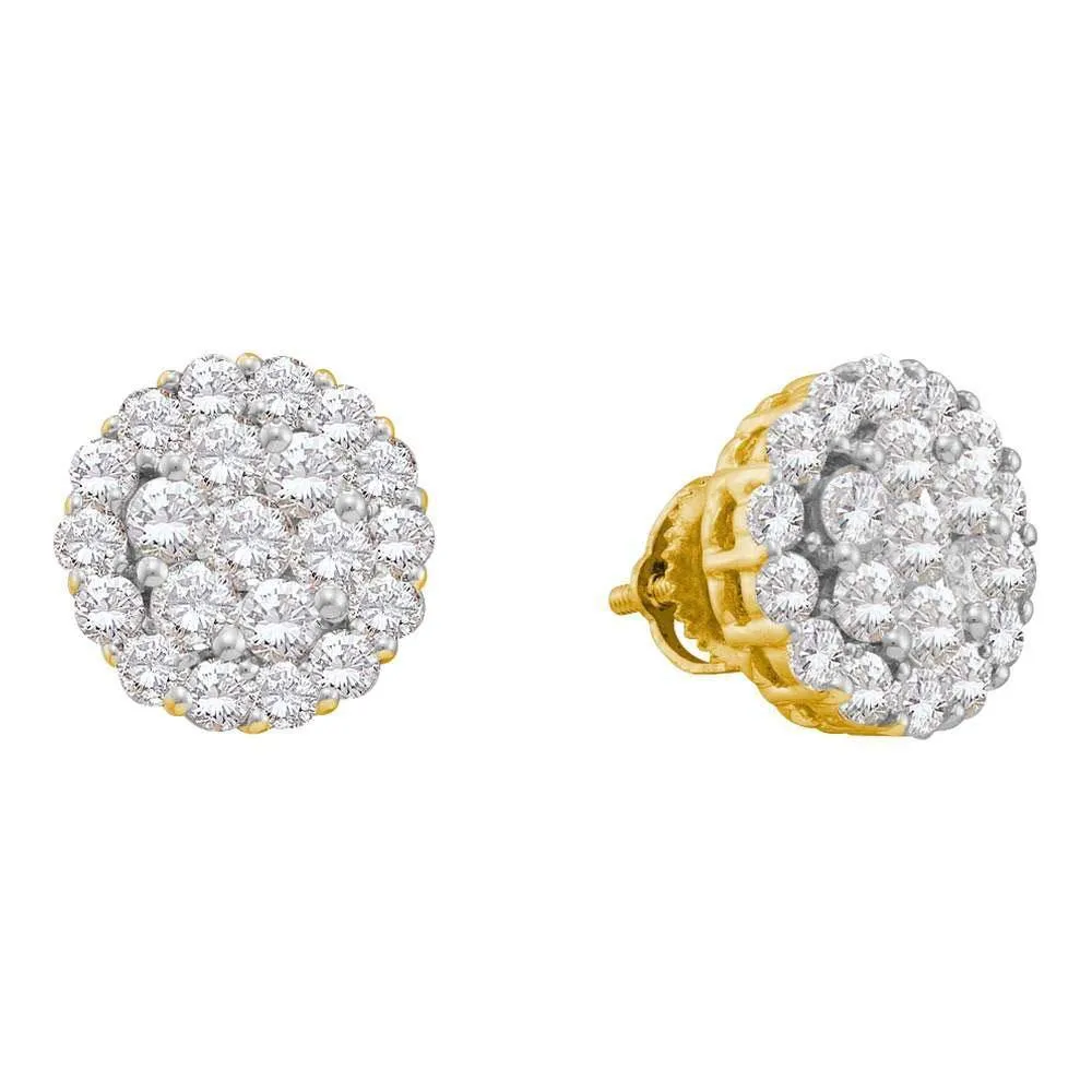14K Yellow Gold Round Diamond Flower Cluster Screwback Earrings 2.00 Cttw