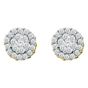 14K Yellow Gold Round Diamond Flower Cluster Screwback Earrings 3/4 Cttw