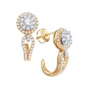 14K Yellow Gold Round Diamond J Half Hoop Cluster Earrings 3/4 Cttw