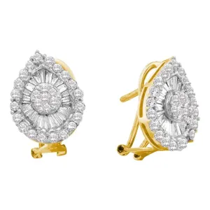 14K Yellow Gold Round Diamond Oval Cluster Earrings 1-1/4 Cttw