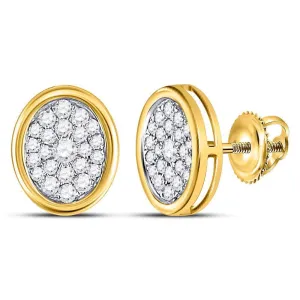 14K Yellow Gold Round Diamond Oval Cluster Earrings 3/4 Cttw