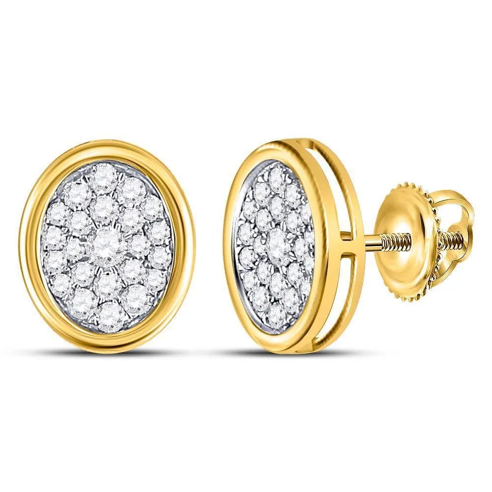 14K Yellow Gold Round Diamond Oval Cluster Earrings 3/4 Cttw