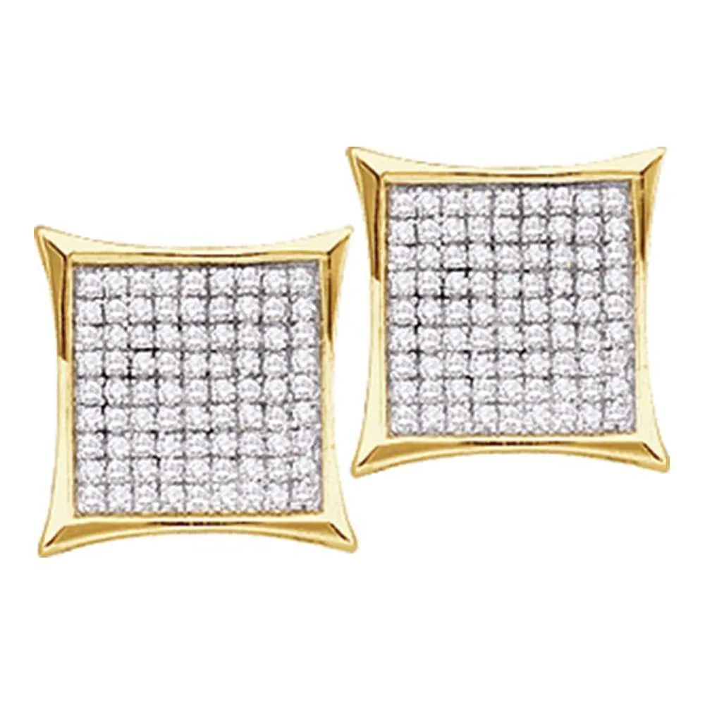 14K Yellow Gold Round Diamond Square Cluster Earrings 1/2 Cttw
