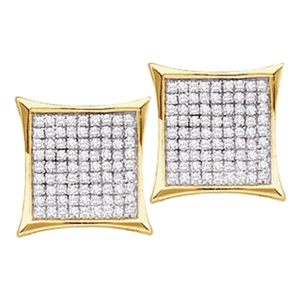 14K Yellow Gold Round Diamond Square Cluster Earrings 1/6 Cttw