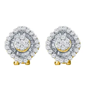 14K Yellow Gold Round Diamond Square Cluster French-clip Earrings 1-1/2 Cttw