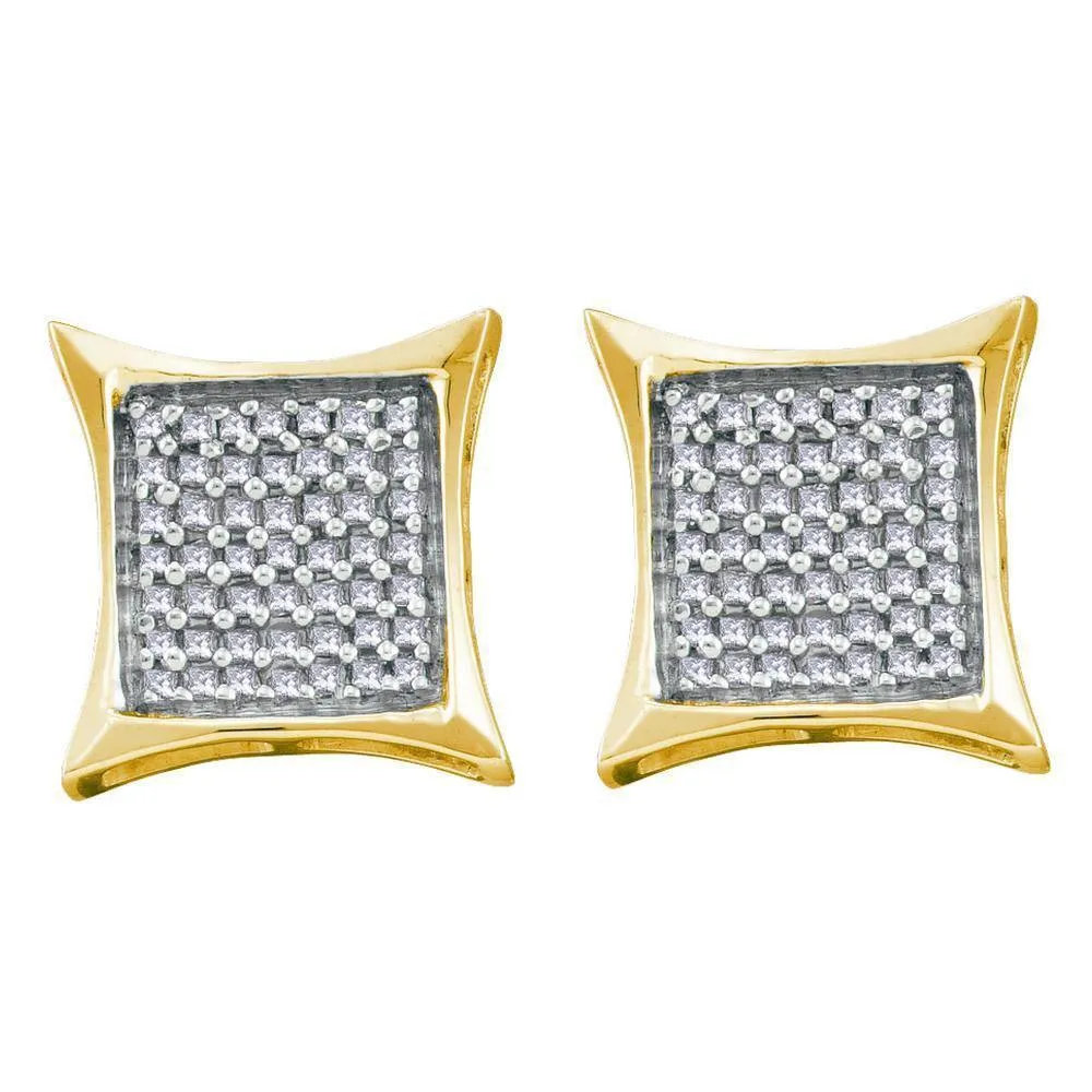 14K Yellow Gold Round Diamond Square Kite Cluster Earrings 5/8 Cttw