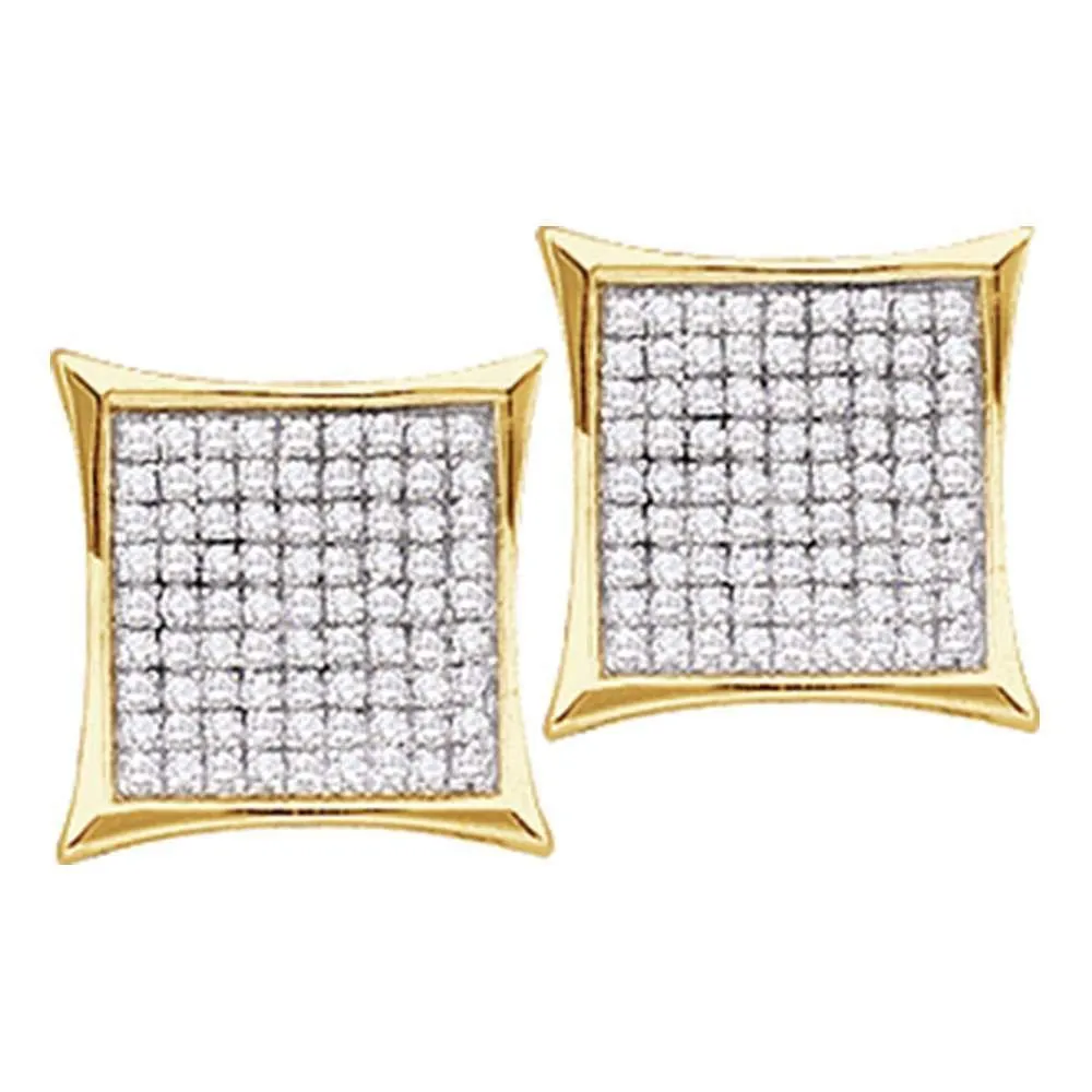 14K Yellow Gold Round Diamond Square Kite Cluster Stud Earrings 1/10 Cttw