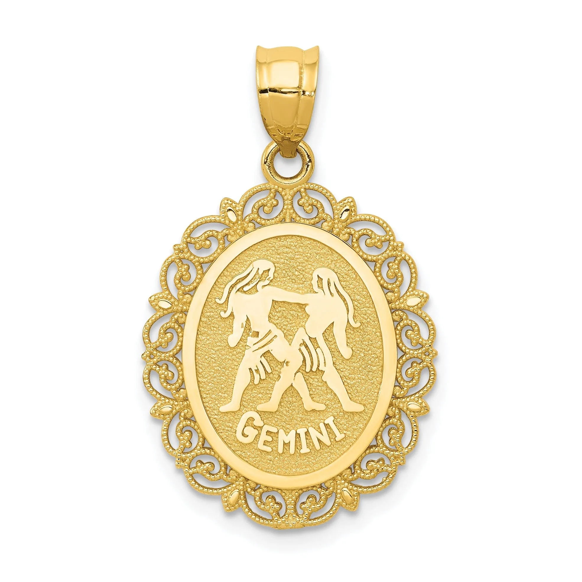 14k Yellow Gold Solid Gemini Zodiac Pendant