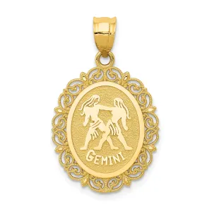 14k Yellow Gold Solid Gemini Zodiac Pendant