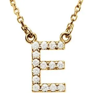 14K Yellow Initial E 1/8 CTW Diamond 16" Necklace