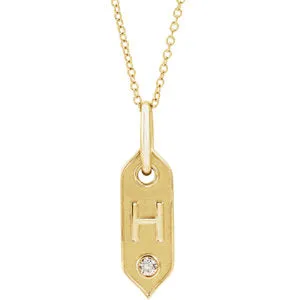 14K Yellow Initial H .05 CT Diamond 16-18" Necklace