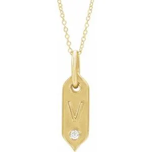 14K Yellow Initial V .05 CT Diamond 16-18" Necklace