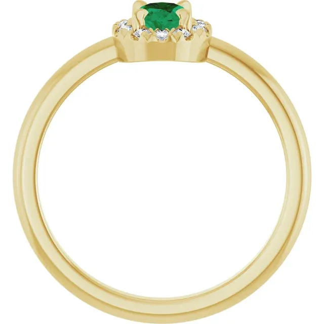 14K Yellow Lab-Grown Emerald & 1/10 CTW Natural Diamond French-Set Halo-Style Ring
