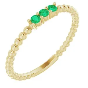 14K Yellow Lab-Grown Emerald Beaded Ring