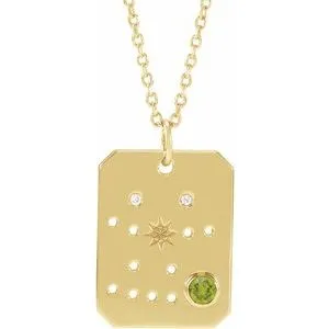 14K Yellow Natural Peridot & .01 Natural Diamond Gemini Constellation 16-18" Necklace