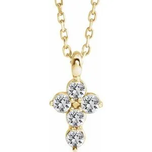 14K Yellow White Sapphire Cross 16-18" Necklace