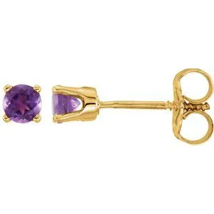 14K Yellow3 mm Round Amethyst Youth Birthstone Earrings
