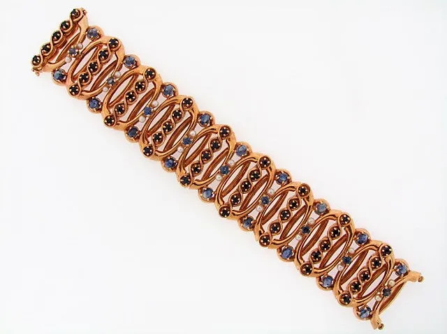 14K-YG SAPPHIRE AND PEARL BRACELET