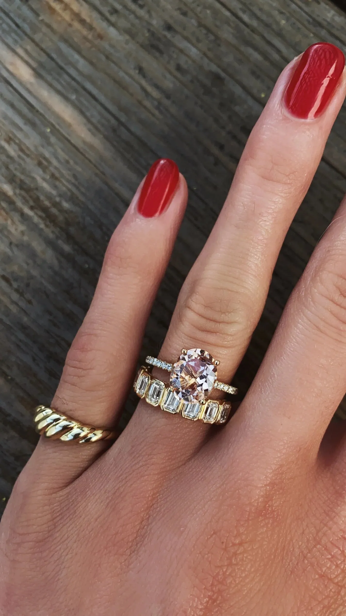 14kt gold emerald cut diamond bezel band