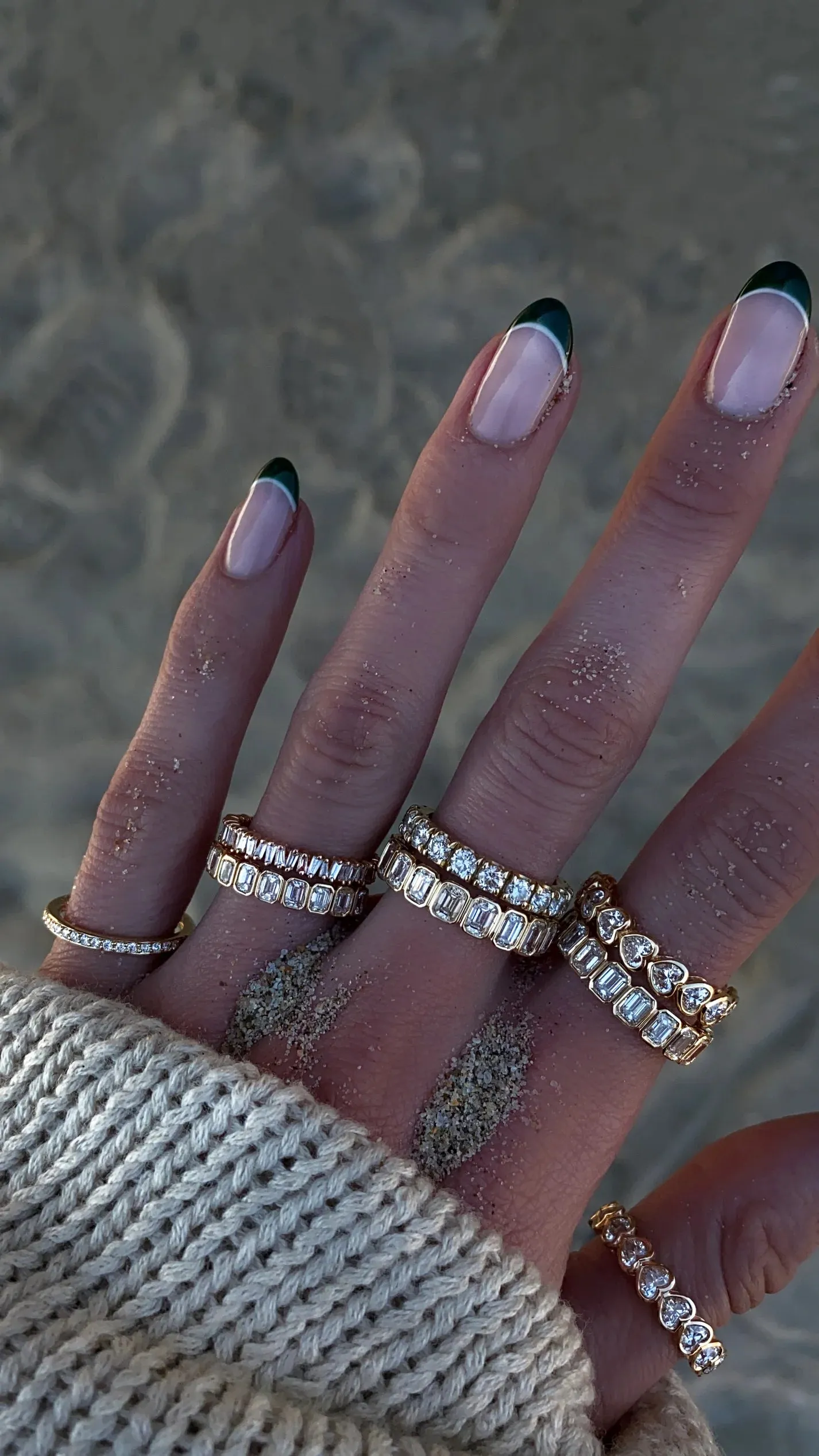 14kt gold emerald cut diamond bezel band