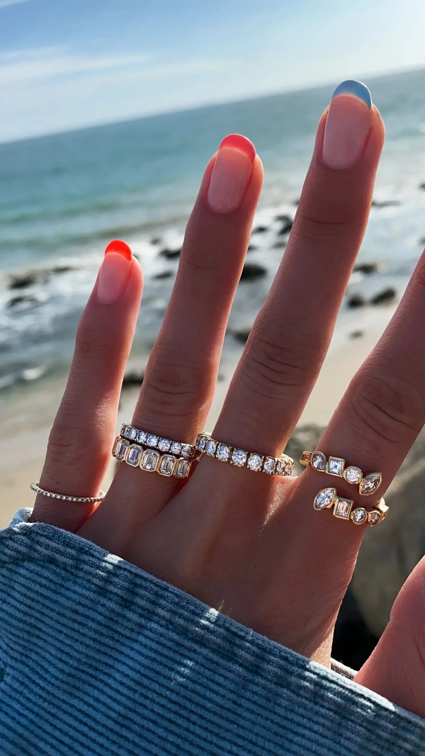 14kt gold emerald cut diamond bezel band