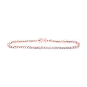 14kt Rose Gold Womens Round Diamond Single Row Tennis Bracelet 3-3/8 Cttw
