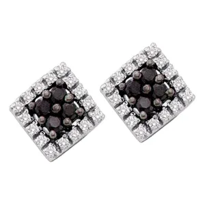14kt White Gold Womens Round Black Color Enhanced Diamond Square Cluster Earrings 1/4 Cttw