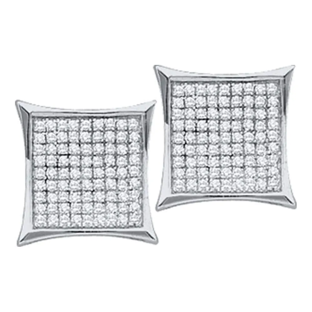 14kt White Gold Womens Round Diamond Square Cluster Earrings 1/2 Cttw