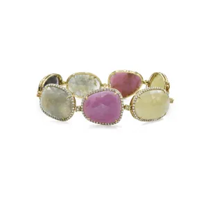 14KT Yellow Gold And Diamond Multi-Color Sapphire Bracelet