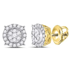 14kt Yellow Gold Womens Round Diamond Circle Cluster Earrings 1/4 Cttw