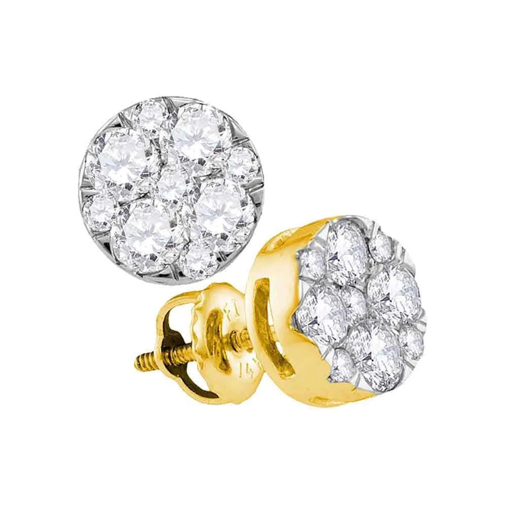 14kt Yellow Gold Womens Round Diamond Flower Cluster Earrings 1.00 Cttw