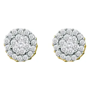 14kt Yellow Gold Womens Round Diamond Flower Cluster Screwback Earrings 3/4 Cttw
