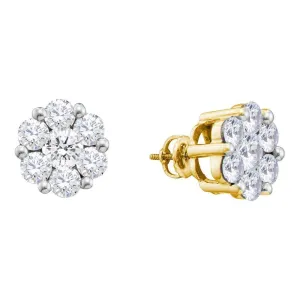 14kt Yellow Gold Womens Round Diamond Flower Cluster Screwback Stud Earrings 2.00 Cttw