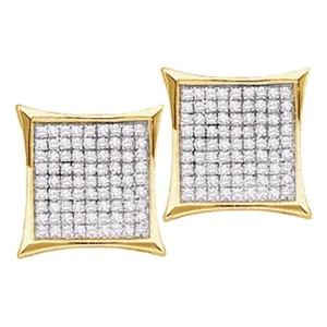 14kt Yellow Gold Womens Round Diamond Kite Cluster Earrings 7/8 Cttw