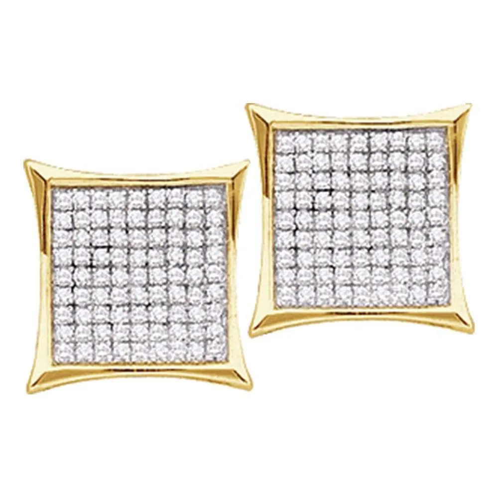 14kt Yellow Gold Womens Round Diamond Kite Cluster Earrings 7/8 Cttw
