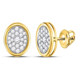 14kt Yellow Gold Womens Round Diamond Oval Cluster Earrings 1/2 Cttw