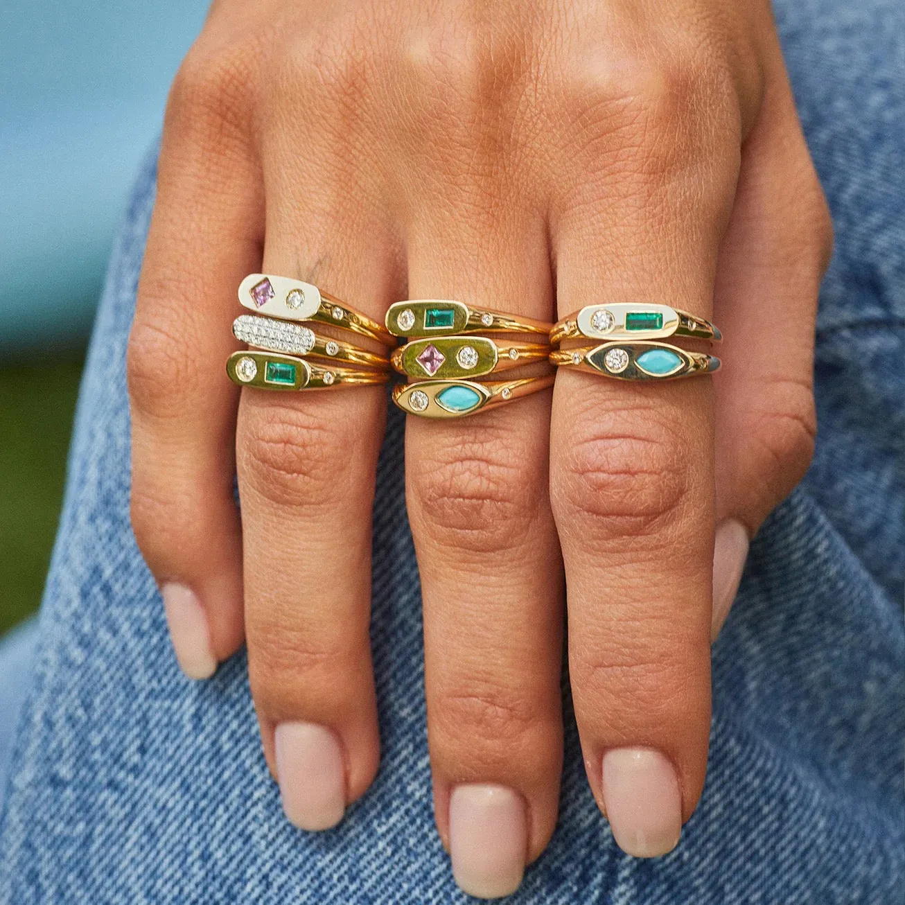 14ky Diamond & Emerald Treasure Ring by EF Collection