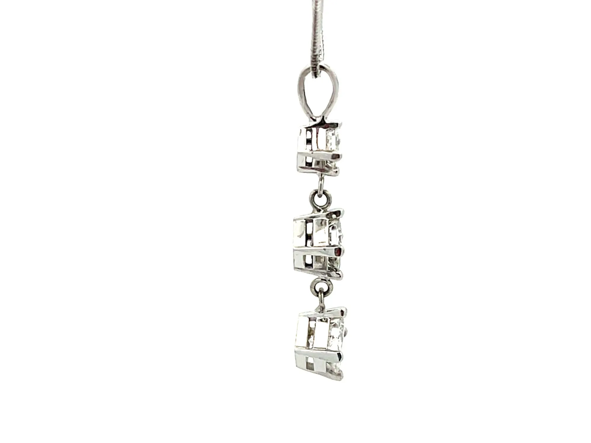 1.5 Carat Three Princess Cut Diamond Drop Necklace in 14k White Gold