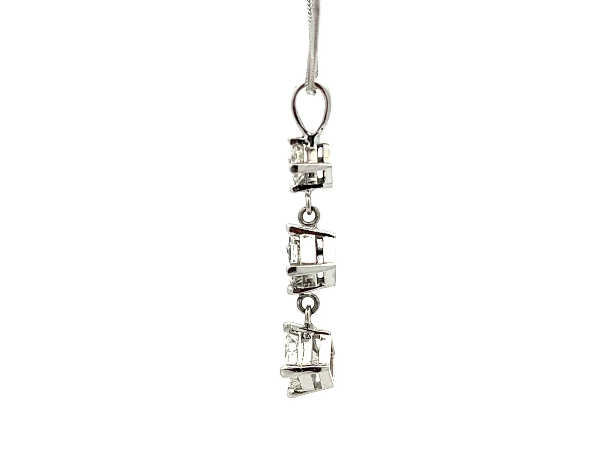 1.5 Carat Three Princess Cut Diamond Drop Necklace in 14k White Gold