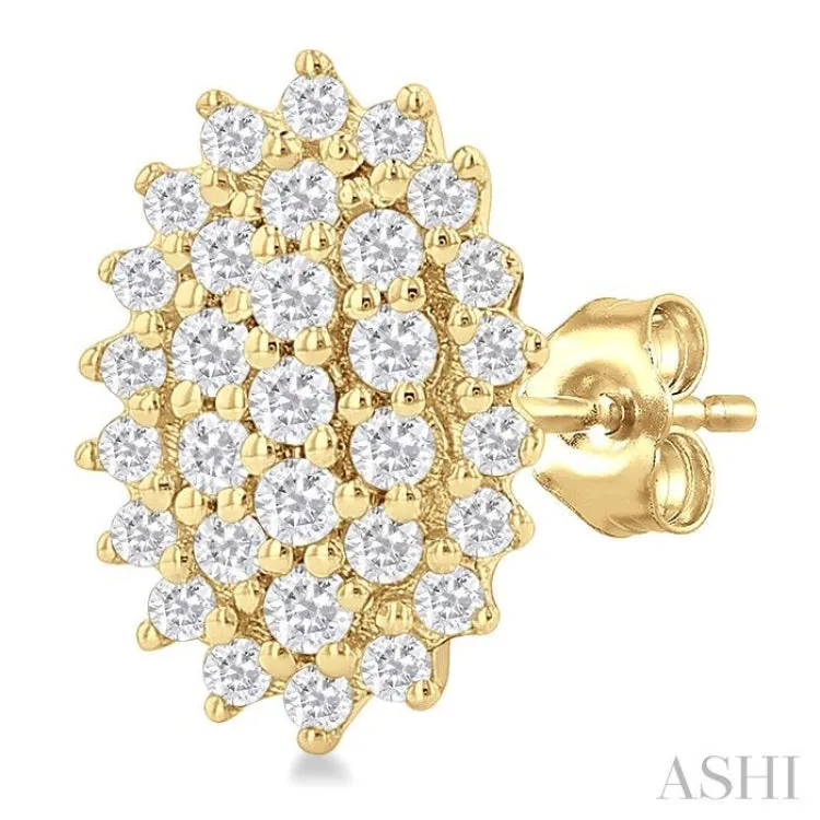 1/5 ctw Petite Oval Shape Round Cut Diamond Cluster Fashion Stud Earring in 10K Yellow Gold