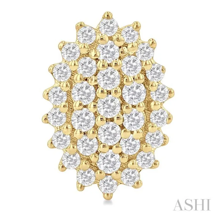 1/5 ctw Petite Oval Shape Round Cut Diamond Cluster Fashion Stud Earring in 10K Yellow Gold