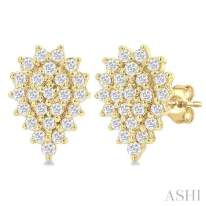 1/5 ctw Petite Pear Shape Round Cut Diamond Cluster Fashion Stud Earring in 10K Yellow Gold