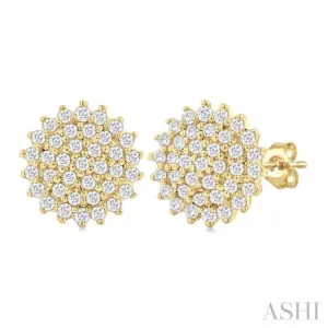 1/5 ctw Petite Round Shape Round Cut Diamond Cluster Fashion Stud Earring in 10K Yellow Gold