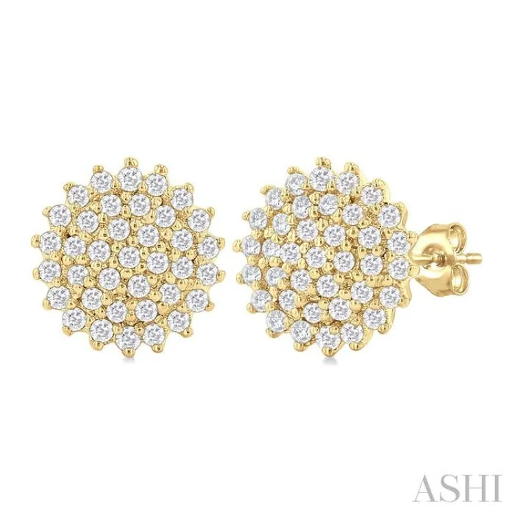 1/5 ctw Petite Round Shape Round Cut Diamond Cluster Fashion Stud Earring in 10K Yellow Gold