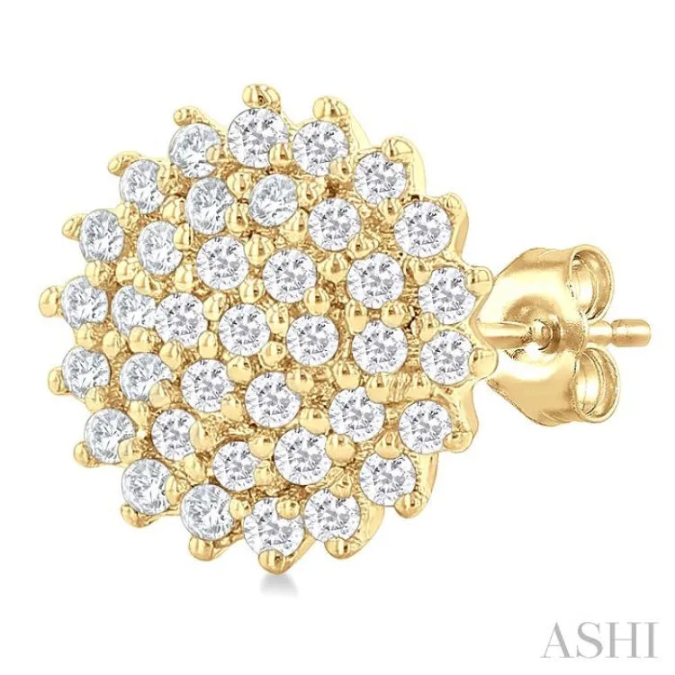 1/5 ctw Petite Round Shape Round Cut Diamond Cluster Fashion Stud Earring in 10K Yellow Gold
