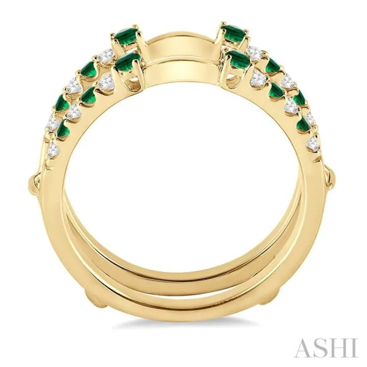 1/5 ctw Round Cut Diamond and 2MM & 1.5MM Emerald Precious Insert Ring in 14K Yellow Gold
