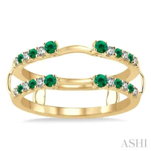 1/5 ctw Round Cut Diamond and 2MM & 1.5MM Emerald Precious Insert Ring in 14K Yellow Gold