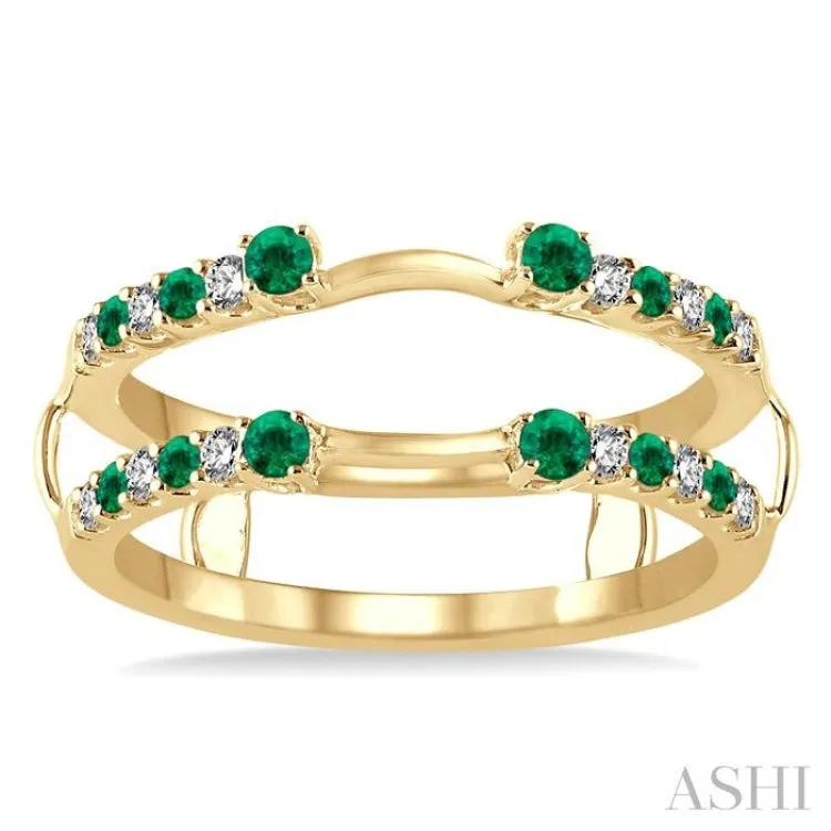 1/5 ctw Round Cut Diamond and 2MM & 1.5MM Emerald Precious Insert Ring in 14K Yellow Gold
