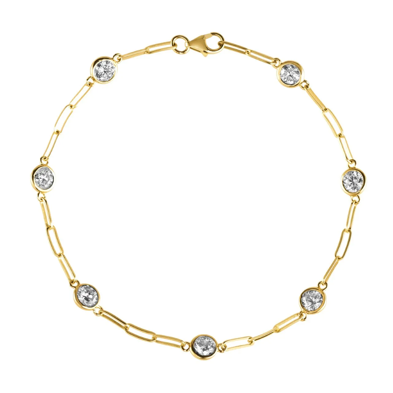 1.50 Carat Natural Diamond Paper Clip Bracelet G SI 14K Yellow Gold 7''